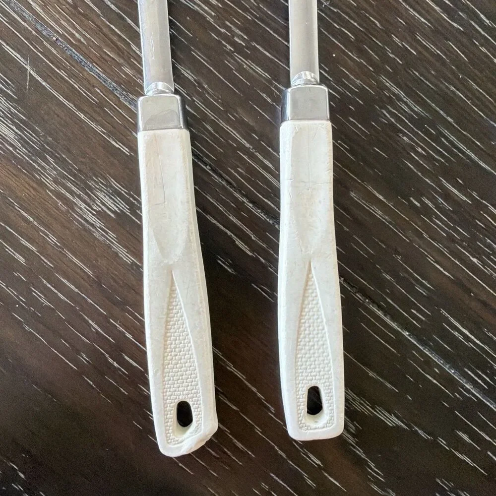 Vintage Ecko Stainless Steel Slotted Spoon And Meat Fork White Handles